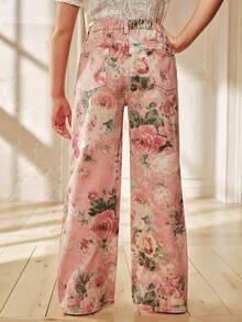 Anewsta Quần jeans ống đứng in hoa thêu thanh lịch dành cho bé gái, kiểu dáng thường ngày và thời trang, thích hợp cho mùa xuân/hè. - Hồng - Xem 5