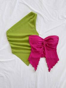 Soleia 2件套女士度假休闲纯色无肩带露脐上衣套装，色彩缤纷，夏季可爱性感，适合春季派对、嘉年华、婚礼、外出度假等场合，优雅休闲。 - 彩色 - 查看 5