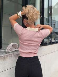 Jeta Ari Áo thun polo cổ bẻ màu tương phản dây xoắn thường ngày mùa hè - Nhiều màu - Xem 2