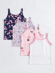 SHEIN 4件套少女可爱花卉、爱心和星星印花吊带内衣套装 - 白色 - 查看 2