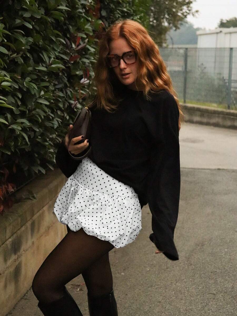 SILVIA DI SANTO 女士圆点花卉印花 A 字迷你裙 - 白色 - 查看 1