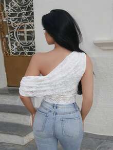 Vassilux 女式蕾丝提花细肩带背心，适合夏季秋季女装返校季 - 白色 - 查看 2