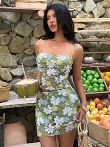 Aloruh 蓝色扎染印花性感露背上衣，Y2K音乐节及假日吊带背心 - 藍色 - 查看 6