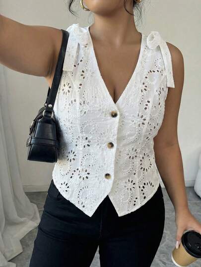 Elenzga Plus Size Women's Spring/Summer Elegant Embroidered Flared Jacket, Minimalist Commuting & Dating Wear