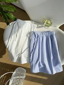 Solflare 大码女装春夏腰带条纹口袋休闲短裤，2026嘉年华女装造型，外出、海滩、度假皆宜 - 彩色 - 查看 4