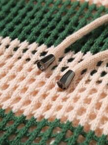 Manfinity Homme 男士撞色单排扣针织短袖上衣搭配抽绳腰针织短裤休闲套装 - 綠色 - 查看 6