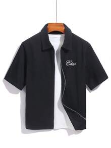 GENIUS ODE Casual & Commute Washed Black Loose Denim Jacket With Embroidered Letter, Spring/Summer - Black - View 1
