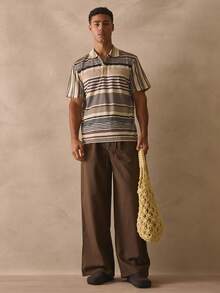 Musero 修身短袖撞色条纹翻领落肩纽扣 Polo 衫款式纹理衬衫，春夏必备单品 - 彩色 - 查看 5