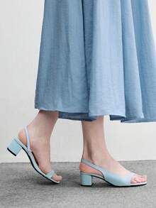 CUCCOO BIZCHIC Simple And Fashionable Sandals For Women's Summer Outer Wear, Spring And Summer New Open-Toed Back Strap Thick Heel High Heels, Side Air Commuting Temperament Women's Shoes - Mint Blue - View 4