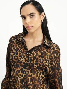 KSTM Leopard Print Two Piece Lounge Set Long Sleeve Button Up Shirt Wide Leg Pants Matching Outfit Loungewear Sleepwear Pajama Set - Multicolor - View 6