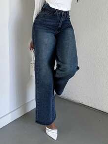 Alexandranx 高腰水洗牛仔褲 - 深色水洗藍 - 查看 4