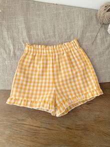 LMoss Kids Babygirl Cute Plaid Elastic Waist Shorts, Summer - Yellow - View 8