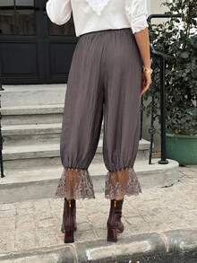 Livesso Lace Patchwork Women's Casual Pants - Coffee Brown - View 2