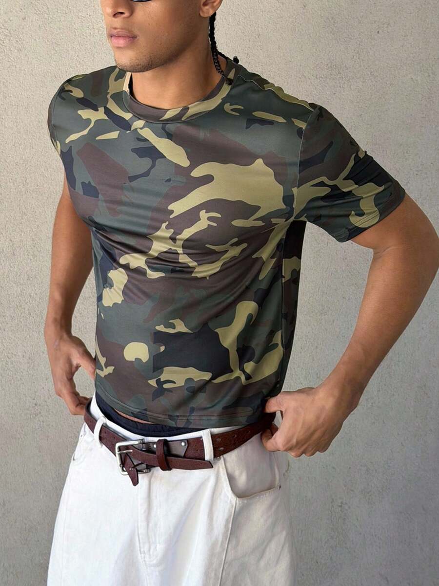 STEELVANCE 男士休闲迷彩印花短袖T恤，夏季 - 彩色 - 查看 1