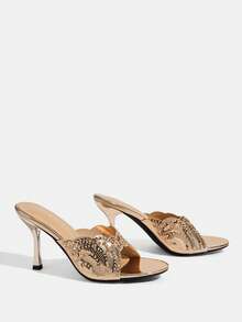 CUCCOO TILAWA Giày sandal cao gót lấp lánh sang trọng dành cho nữ, thích hợp cho các bữa tiệc. - Hoa hồng vàng - Xem 12