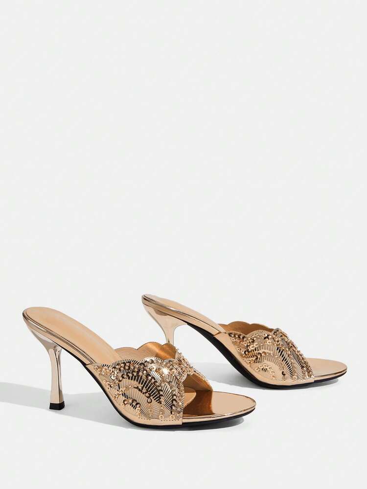 CUCCOO TILAWA Women's Glitter Design Glamorous High Heel Sandals For Party Occasions