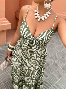 Breezaya 大码女式无袖印花系带A字度假连衣裙，休闲日常及假日穿着，春夏款 - 彩色 - 查看 3