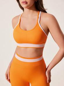 Slayform Bộ đồ thể thao nữ liền mạch màu cam và trắng phối hợp, thích hợp cho yoga, thể dục và hoạt động thể thao. - trái cam - Xem 4