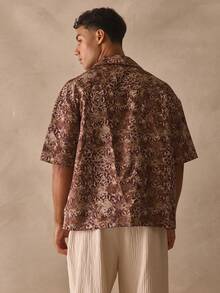 Musero Oversized Revere Collar Short Sleeve Dropped Shoulder Top Button Through All Over Print Shirt Spring Summer Essentials Holiday - Multicolor - View 4