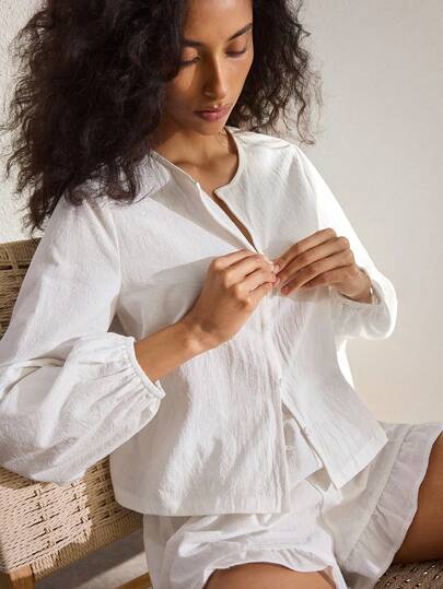 Ocili Women's Comfortable Solid Color Casual Pajama Set, Top & Shorts