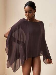 Zivah 2026 女士休闲沙滩度假薄纱方巾罩衫，棕色 - 棕色 - 查看 5