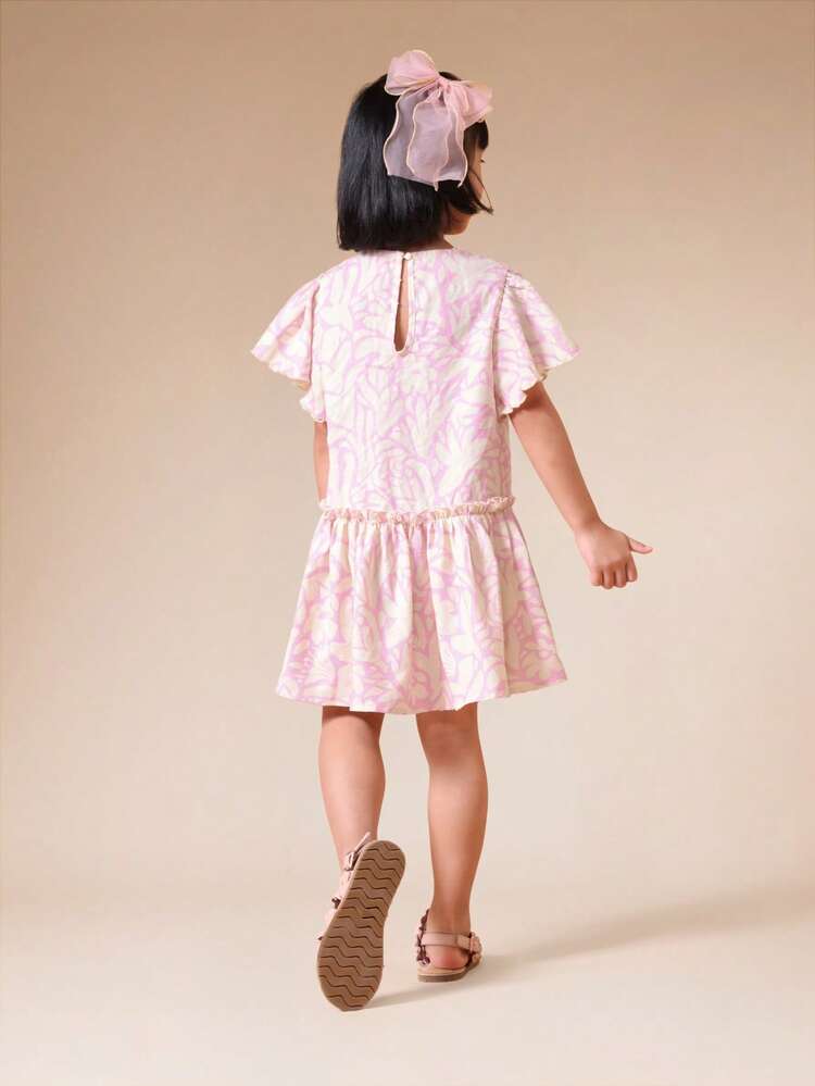 フリル裾のフラッタースリーブドレス