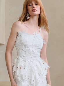 Arave Women's Fitted Hollow Floral Asymmetric Sleeveless Waist Cinched Asymmetrical Hem Casual Commuter Top - White - View 4