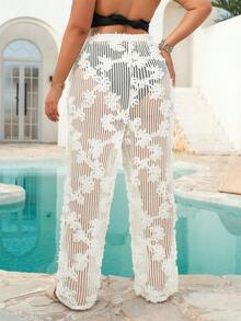Swim Chiccia Plus Size Women Loose Floral Pattern Beach Pants - Beige - View 2