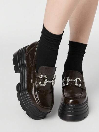 ROMWE Goth Mocassini neri da donna con slip-on, scarpe Mary Jane flat, stile uniforme scolastico giapponese JK, scarpe da lavoro formali, con suola platform e spessa, adatte per Natale