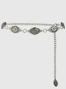 ROMWE Goth 1-Piece Women's Ancient Gold Ancient Silver New Striped Embossed Pattern Decoration Bohemian Western Style Single-Layer Waist Chain Dress Jeans Accessories Daily Versatile - Silver Rhombus Accessories - View 6