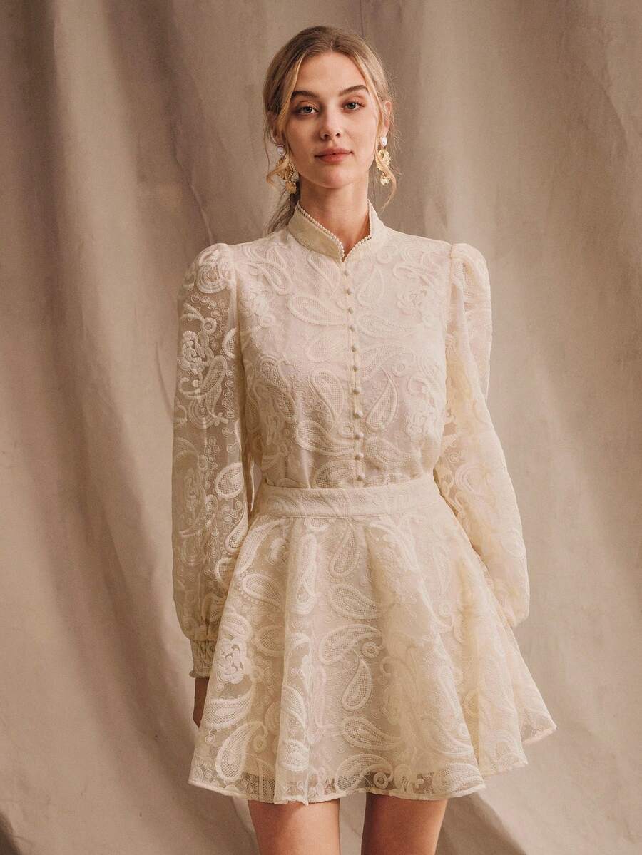 Anewsta Women's Elegant Summer Dress With 3D Floral Embroidery A-Line Skirt, Gentle And Graceful Silhouette. Suitable For Summer Dresses, Elegant Party Dresses, Vacation, Holiday Outfits - Apricot - View 1