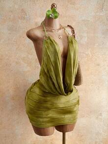 Mistrie Spaghetti Strap Backless Sleeveless Plunging Neck Fashion Summer Dress - Multicolor - View 3