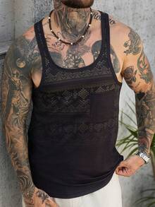 VENTUSAIL Camiseta de tirantes casual de verano para hombre con estampado geométrico - Negro - Ver 1