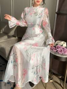 DAZY Vestido de mujer elegante con estampado floral tipo vestido de verano - Blanco - Ver 5