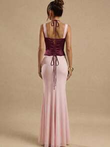 SHEIN BAE 2pcs/Set Women Solid Color Patchwork Top And Solid Color Skirt - Pink - View 2
