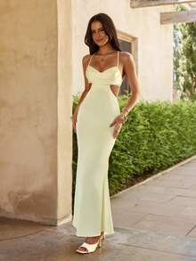 KARISMINA 女士时尚休闲优雅浪漫度假派对婚礼宾客连衣裙，黄色连衣裙 - 淡黃色 - 查看 6