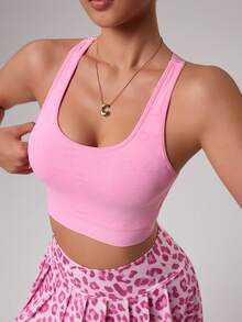 Sovereign Charm Reggiseno sportivo casual da donna, di colore unito, con schiena incrociata, versatile per uso quotidiano e fitness - Rosa - Visualizzare 3