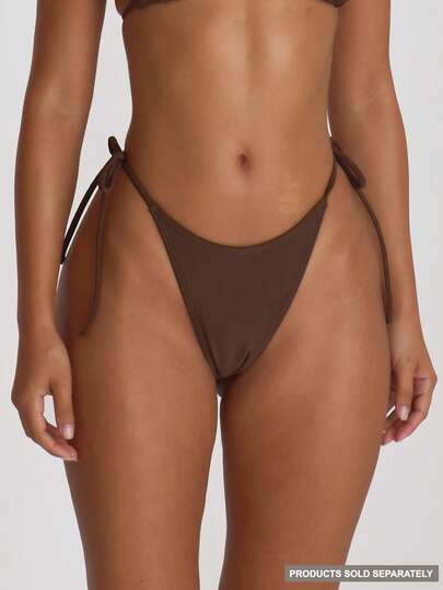 Musera Resort Tie Side Scooped Front Thong Bikini Bottoms Swim Vacation Holiday Summer Travel Beachwear Basics Solid Colour Swimwear Resort Core