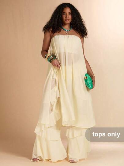 SHEIN BAE Plus Size Women's Light Yellow Bandeau Floral Crop Top, Music Festival Top,Summer Tops,Summer Clothes,Tube Top,Spring Outfits For Women,Shirts,Western Outfits For Women,Going Out Top,Holiday Outfits For Women,Tops For Women,Tank Top,Western Outfits For Women,Country Concert Outfit,Cowgirl Outfits For Women,Summer,Spring Outfit Women,Easter Outfit Women,Party,Top For Wedding Guest,Bridesmaid Top,Elegant,Graduation,Casual Outfit ,Vacation Outfits Women,Summer Holiday Outfits,Y2k,Office Attire For Women,Festival,St Patrick's Day,Going Out,Beach,Dresses For Women Plus Size,Curve,Plus Size