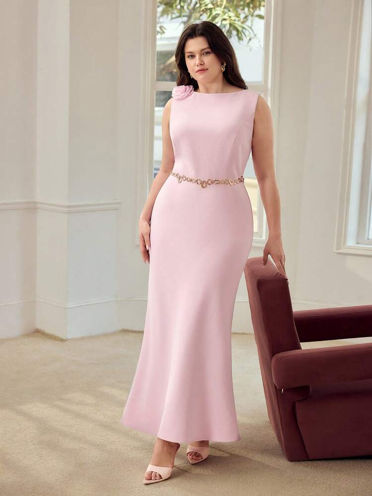 PLUS SIZE 3D FLORAL DECOR ELEGANT ROMANTIC BIAS CUT DRESS