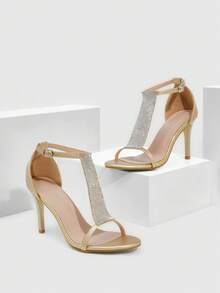 CUCCOO SZL Women's Rhinestone Buckle Design Fashion High Heel Sandals For Party Occasions Spring Shoes - Gold - View 3