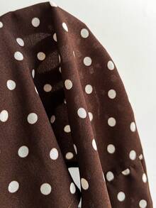 Elamini 2pcs Brown Polka Dot V-Neck Ruffle Hem Cinched Waist Fitted Camisole With Tie Strap For Women, Spring/Summer , Fashion, Commute, Vacation, Retro, Elegant, Sweet, Cute, Date, Minimalist, Versatile - Brown - View 7