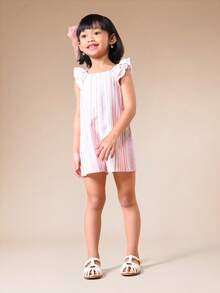 SUMWON 女童无袖方领荷叶边肩部竖条纹高腰宽松夏季连体裤 - 彩色 - 查看 4