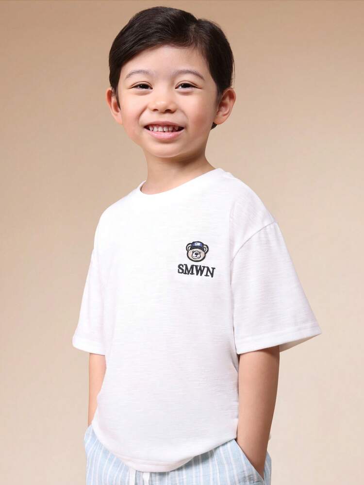 Jungen Oversize Bären Abzeichen Logo Kurzarm Rundhals T-Shirt, Casual Sommer Alltags Basic T-Shirt