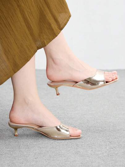 CUCCOO BIZCHIC Women Shoes Spring And Summer New Gold One-Piece Open-Toed Women's High-Heeled Sandals Slippers Simple, Fashionable And Comfortable Versatile Commuter Women's Sandals Women's Shoes