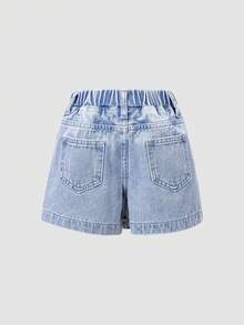 Quần short denim tối giản đa năng phong cách thường ngày cho bé gái, quần váy denim xanh bạc màu với thiết kế xếp ly. - Màu xanh lam - Xem 2