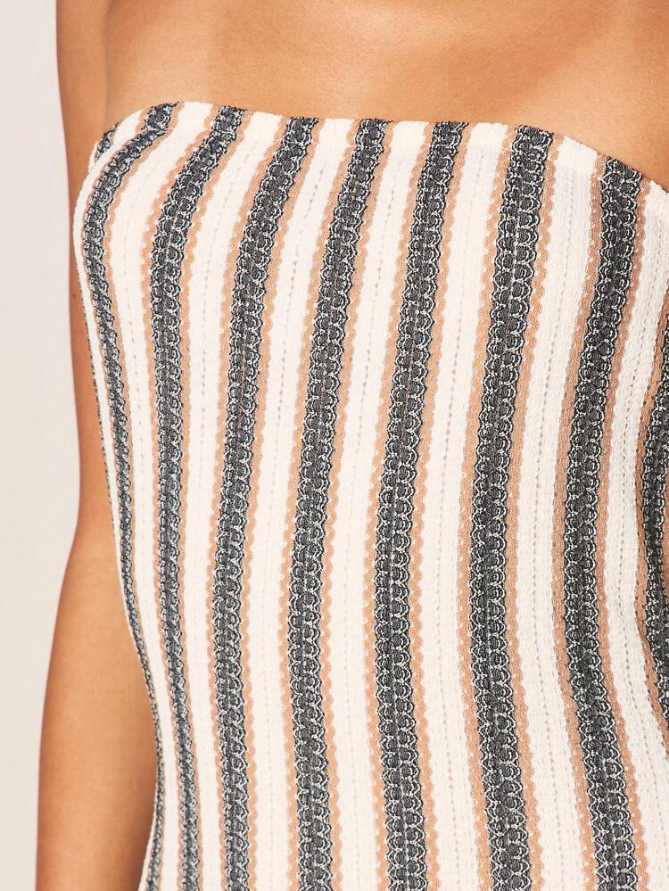 MISSGUIDED Women's Strapless Bandeau Striped Maxi Dress With Vertical Stripes For Evening Cocktail Party Occasions