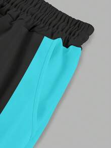 Genlund 男士撞色布鲁克林标语图案拼接休闲通勤简约T恤短裤套装，男士室内外工作必备短袖短裤两件套 - 彩色 - 查看 5