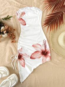 SHEIN 少女休闲简约舒适优雅波西米亚热带针织条纹扭结迷你连衣裙 - 藕粉色 - 查看 2