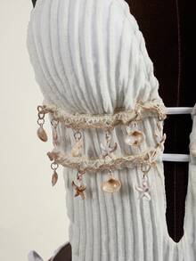 Zestiva Áo tắm liền thân màu trơn, họa tiết vỏ sò và sao biển, cổ chữ V sâu, hở lưng, buộc dây, thích hợp mặc ngoài trời. - trắng - Xem 6